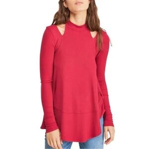 Free People Downtown Girl Cutout Tunic Blouse Cold Shoulder Apple Valley Red M